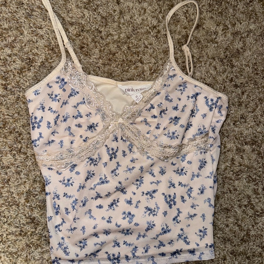 Blue and cream floral tanktop/ cami